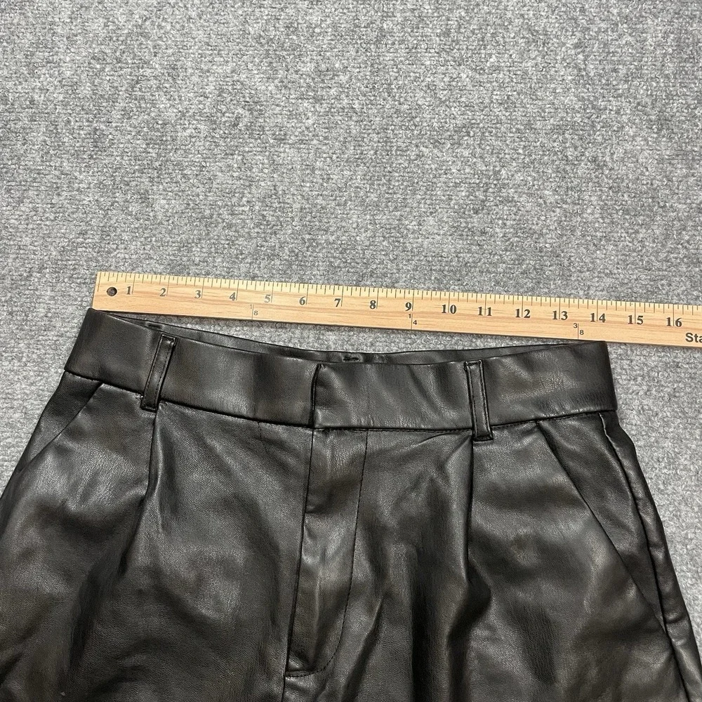 ZARA‎ Faux Leather Pleated High Waist Shorts Black Size Medium Glamgoth biker